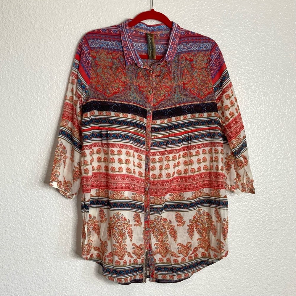 Aratta Silent Journey Paisley Boho Mix Print Top L Cotton Boho Spring